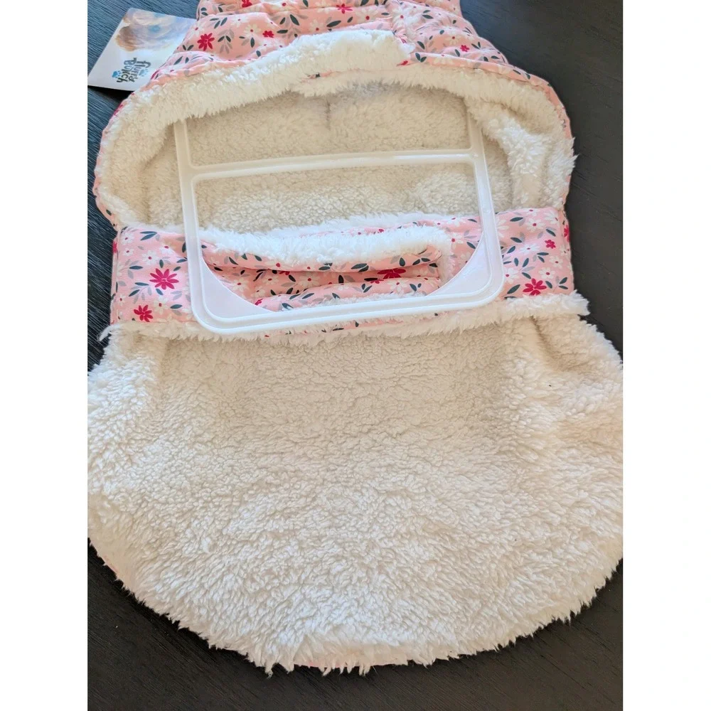 Pink Floral Hooded Pet Puffer Vest Faux Shearling Lined Size M The Fluffy Bunch
